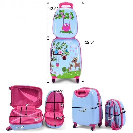 2 pcs 12" 16" Blue ABS Kids Suitcase Backpack Luggage Set