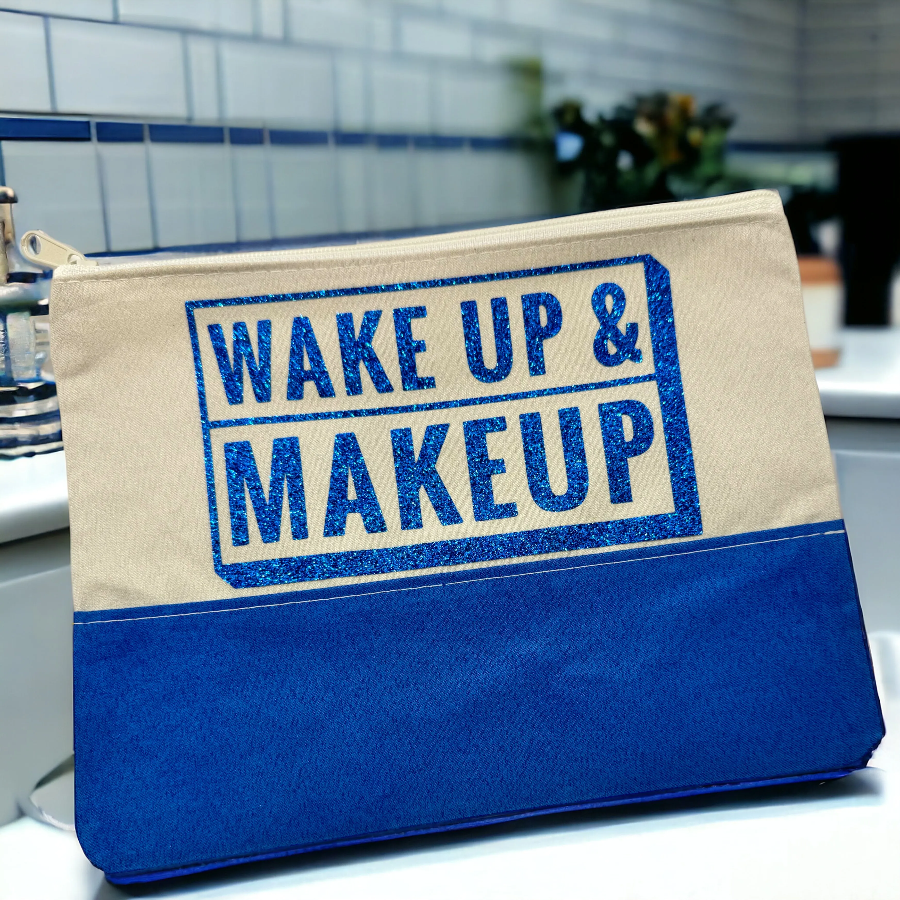 Custom Cosmetic Bag with Unique Sayings - Brand New! “Wake Up & Makeup”