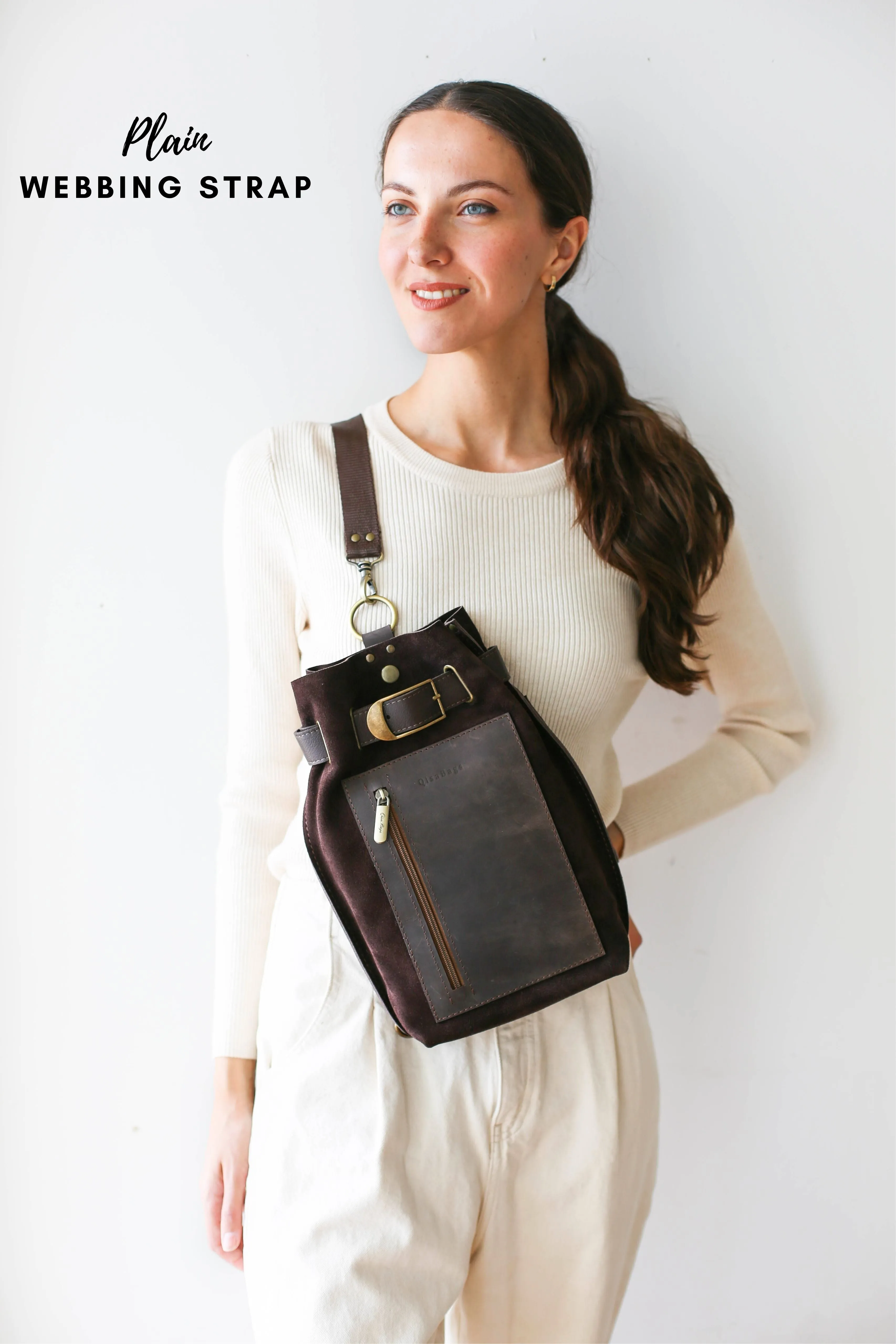 Dark Brown Suede Sling Backpack