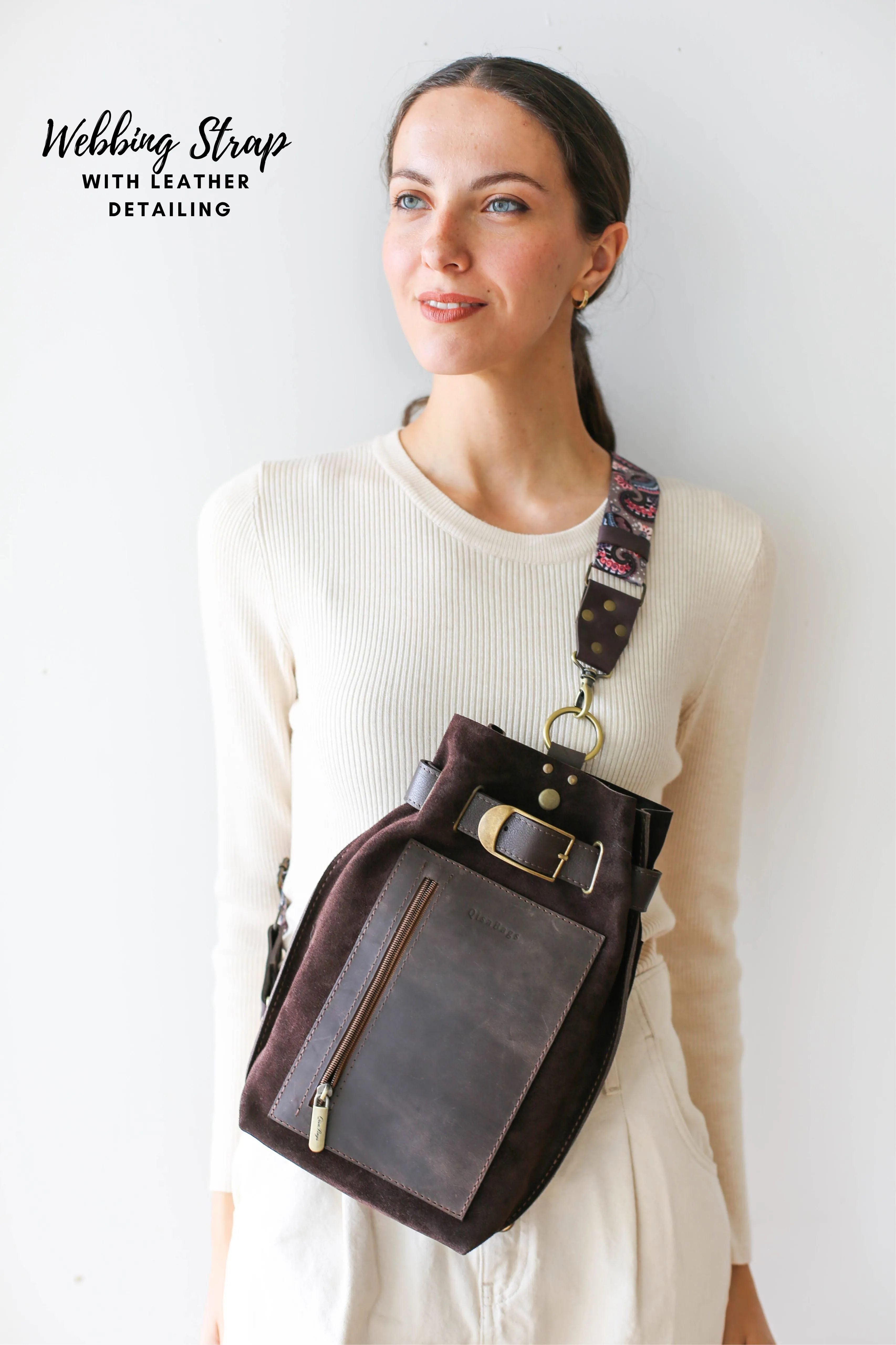 Dark Brown Suede Sling Backpack