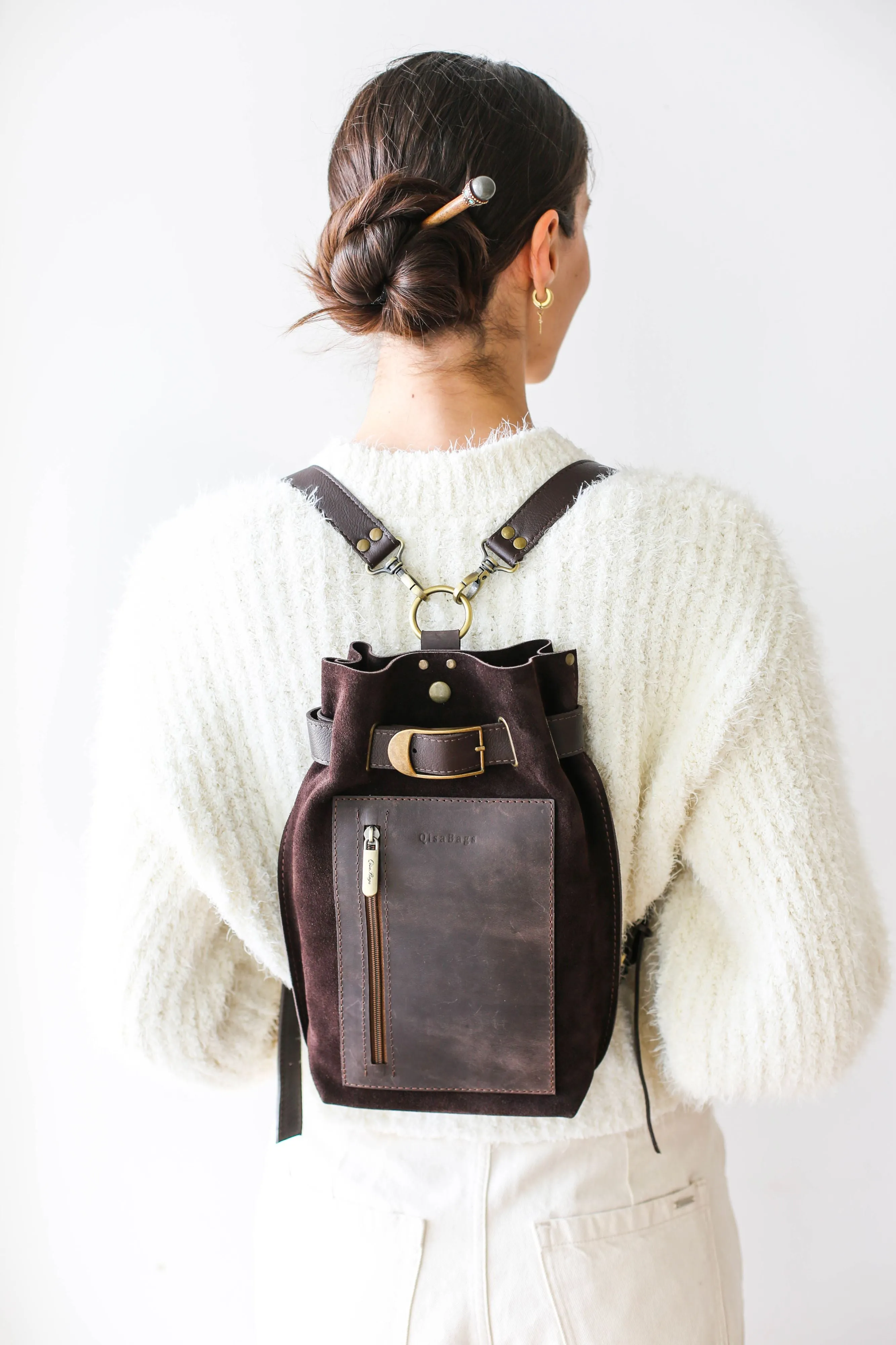 Dark Brown Suede Sling Backpack