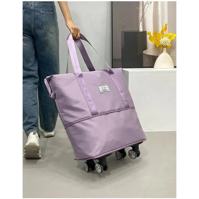 Expandable foldable duffel bag suitcase with Removable Wheels S -Purple