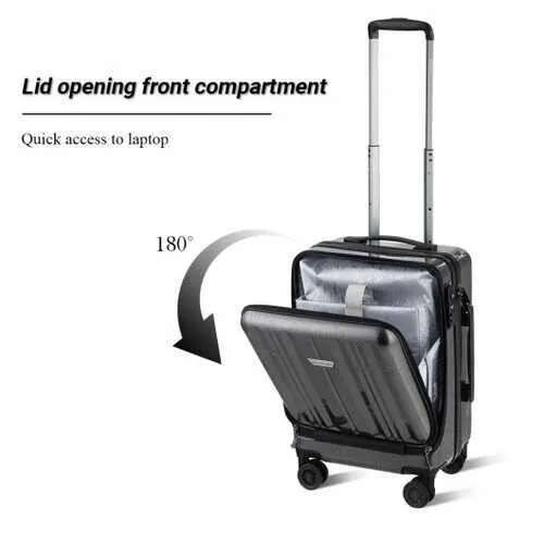 Front Pocket Luggage Business Trolley Suitcase withTSA Locks-Black