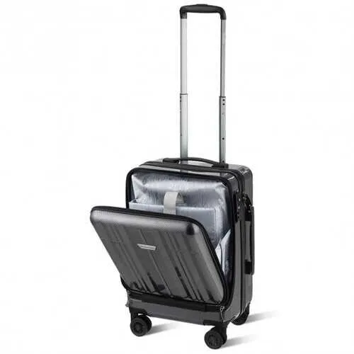 Front Pocket Luggage Business Trolley Suitcase withTSA Locks-Black