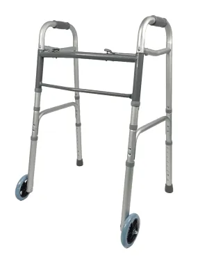 iLIVING ILG-670 Adjustable Height 2-Button Foldable Rolling Walker with Front Wheels - Lightweight, Durable Mobility Aid Stand-Assist Feature for Adults