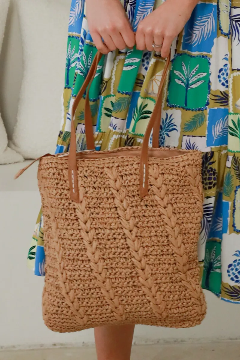 Isabella Boho Malta Straw Natural Beach Bag