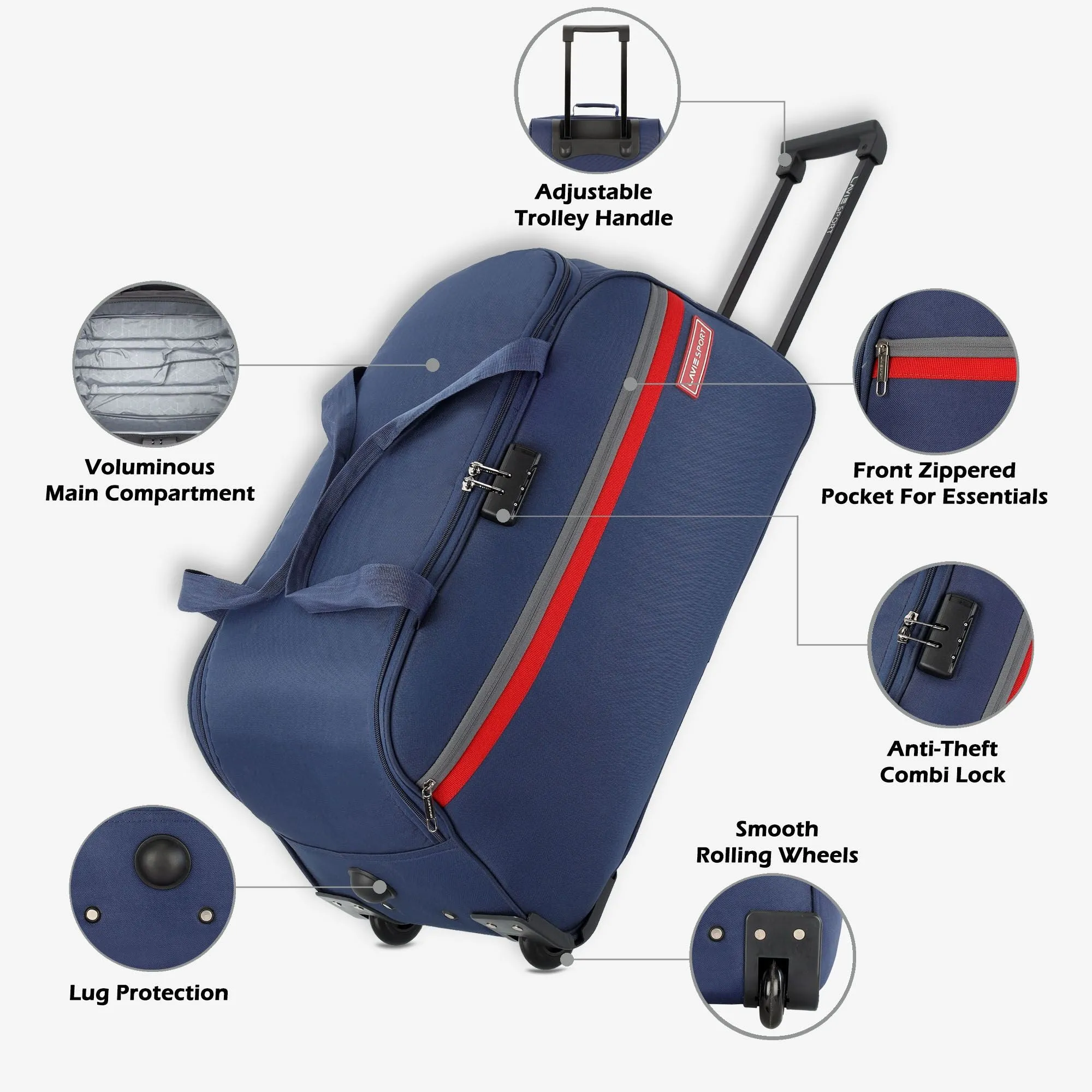 Lavie Sport Victor Large Size 63 cms Combi Anti-theft Wheel Duffle Bag Navy