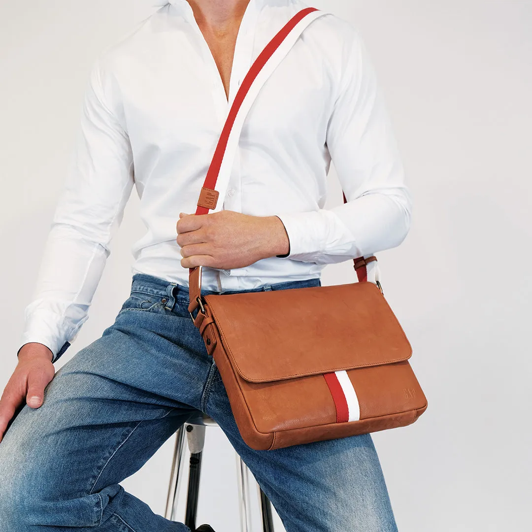 Mens Leather Crossbody Bag - Tan