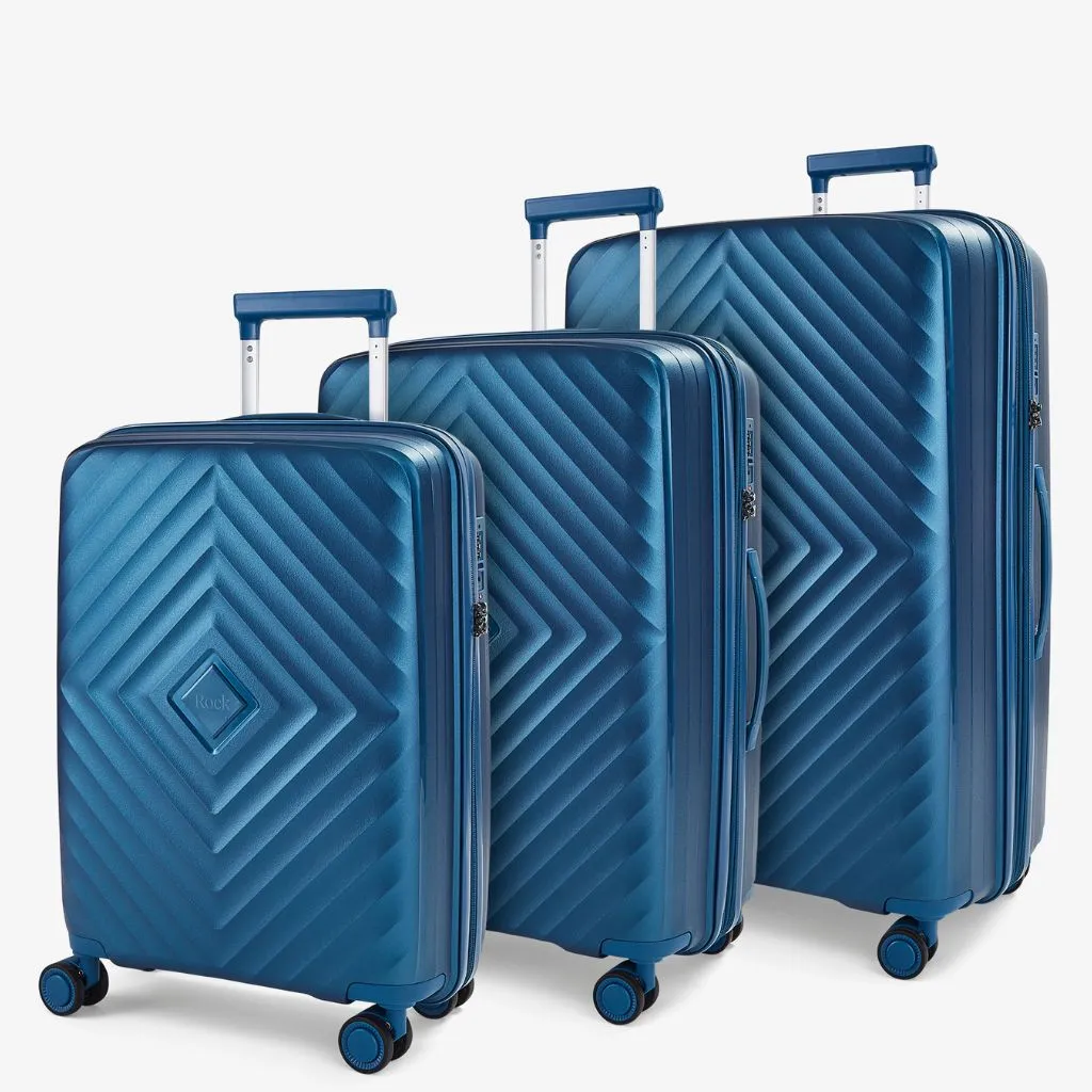 Rock Infinity 3 Piece Expander Hardsided Suitcase Set - Navy