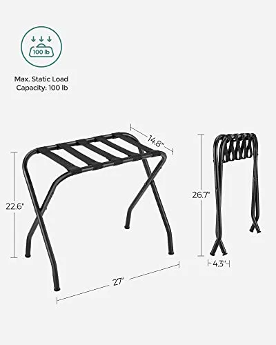 SONGMICS Steel Folding Luggage Rack, Black URLR64B